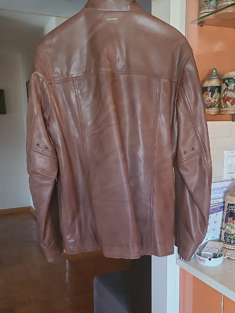 Marc New York Brown Leather Bomber Jacket with Zip Pockets - Picture 7 of 14